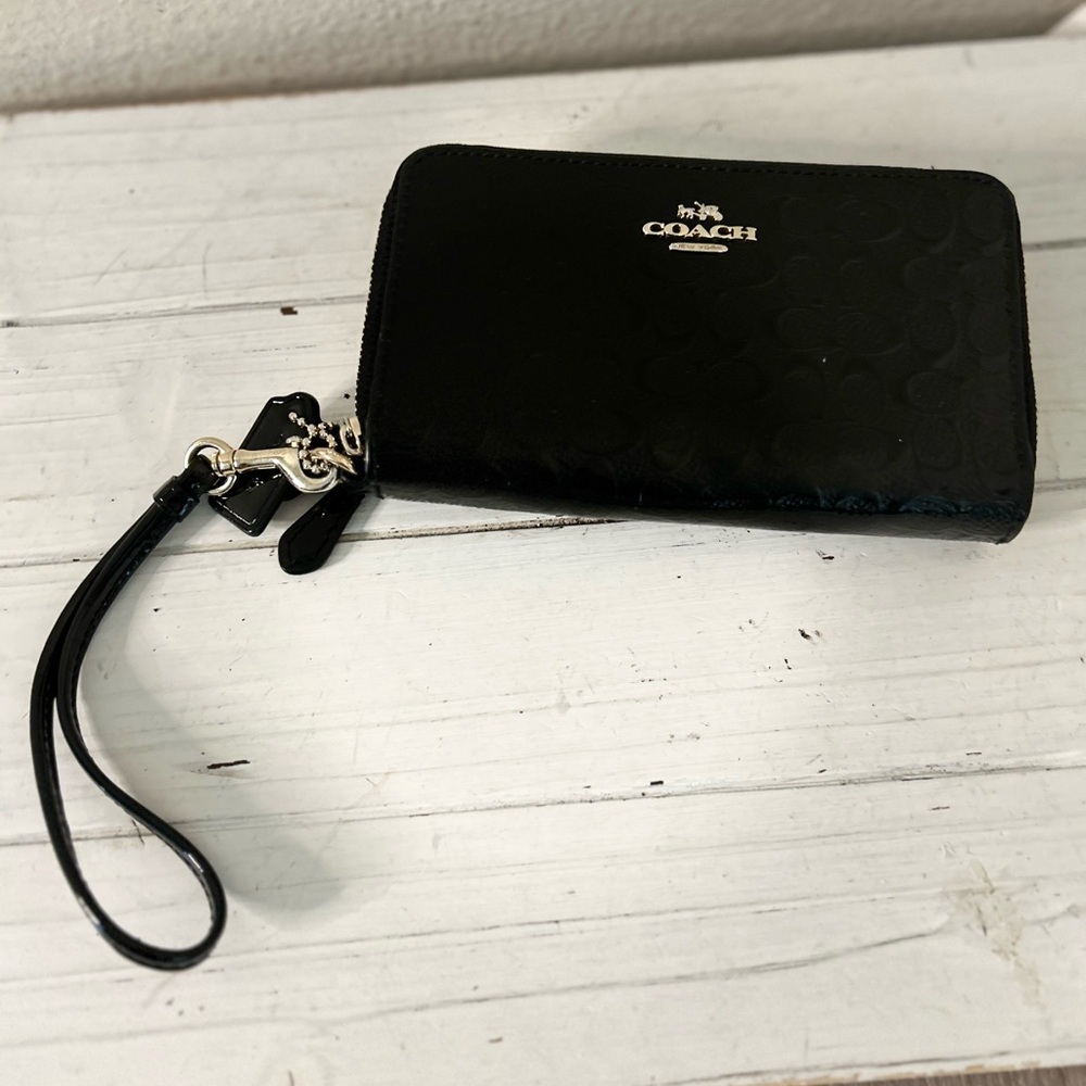 Coach Black Patent Wristlet Wallet